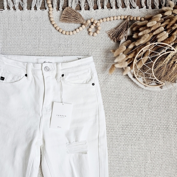 KanCan High Rise Slim Straight Fit Denim Jeans Stretch Distressed White 1/24 NEW - Picture 10 of 13